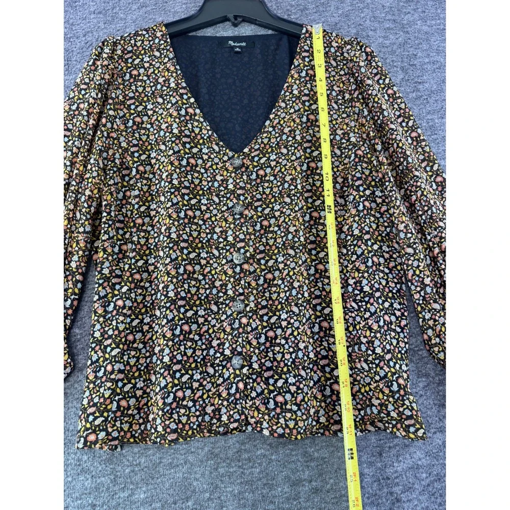 Madewell Ditsy Floral Button Front V-Neck Top Smocked Cuff